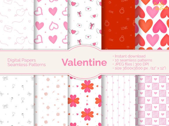 10 Valentine Digital Seamless Patterns for Creative Projects