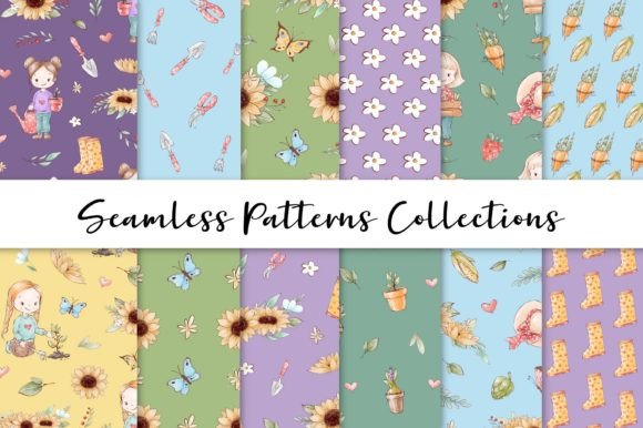 Cute Gardeners Seamless Patterns for Creatives
