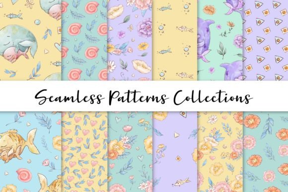 Cute Sea Life Seamless Patterns
