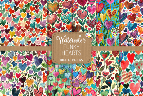 Funky Hearts Set 6 - Watercolor Patterns