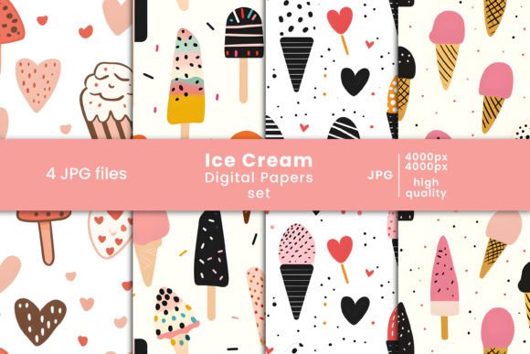 Ice Cream Digital Paper and Patterns for Creative Projects