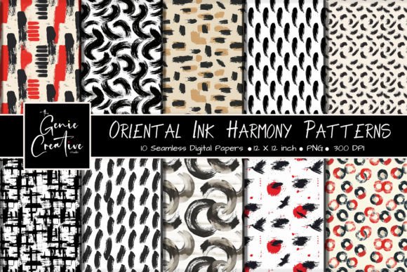 Oriental Ink Harmony Seamless Patterns: Elevating Creative Projects with Timeless Aesthetics