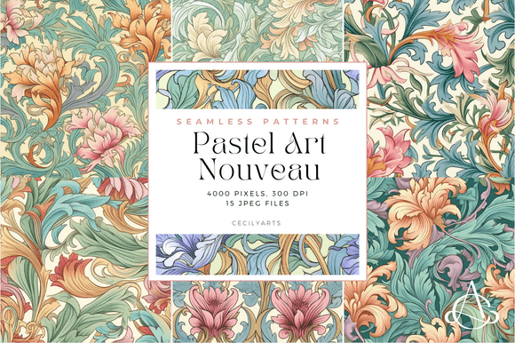 Pastel Art Nouveau Seamless Patterns for Creators