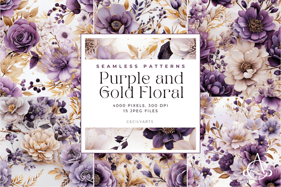 Purple and Gold Floral Seamless Patterns: Elevating Your Digital Crafting Projects