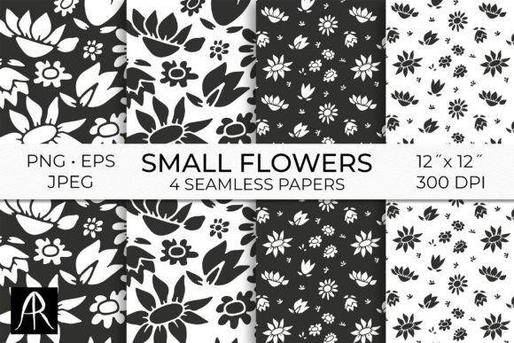 Small Black White Wildflowers Patterns for Creative Projects