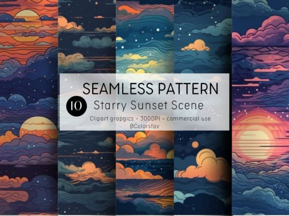Starry Sunset Patterns Seamless Set for Creative Projects