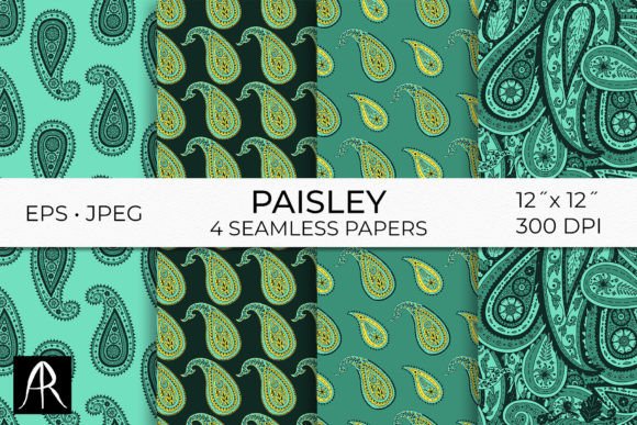 Teal Paisley Folk Seamless Patterns for Creative Projects