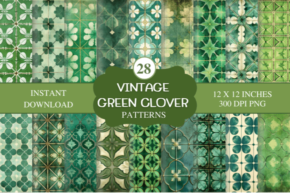 Vintage Green Clover Patterns PNG for Creators